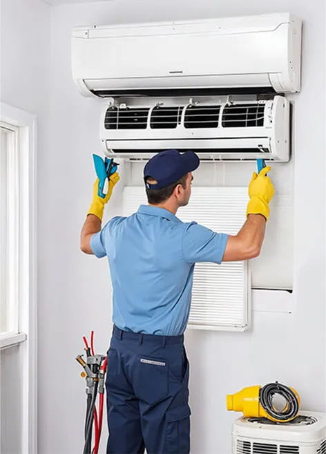 Technician servicing split AC unit
