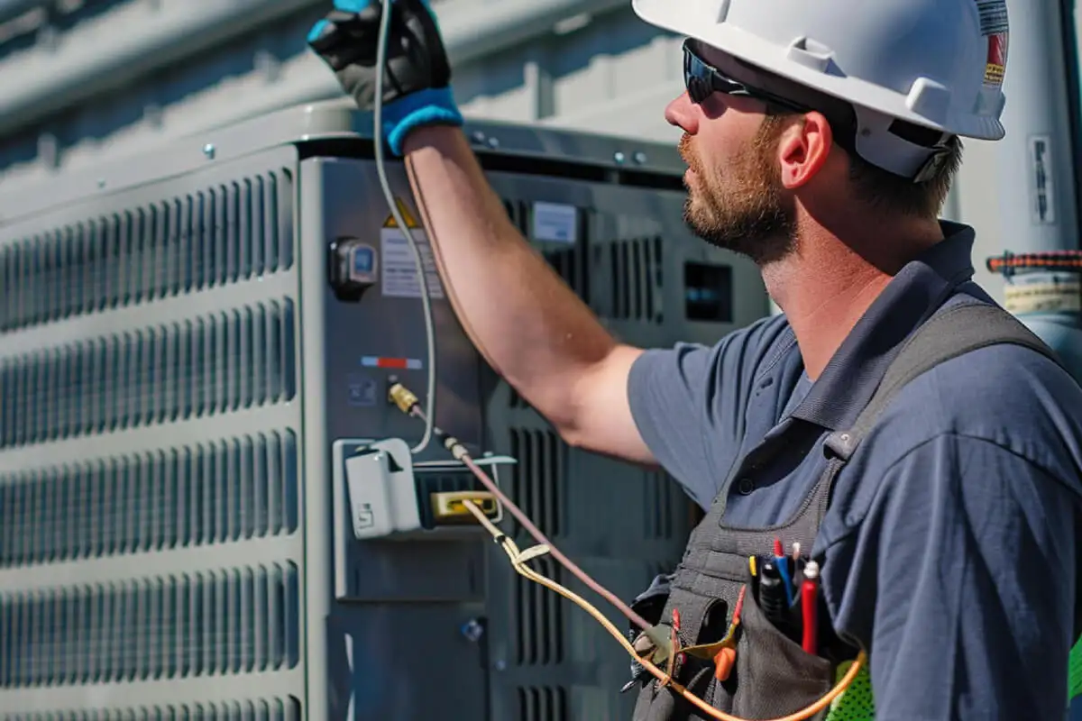 technician Repair outdoor AC unit