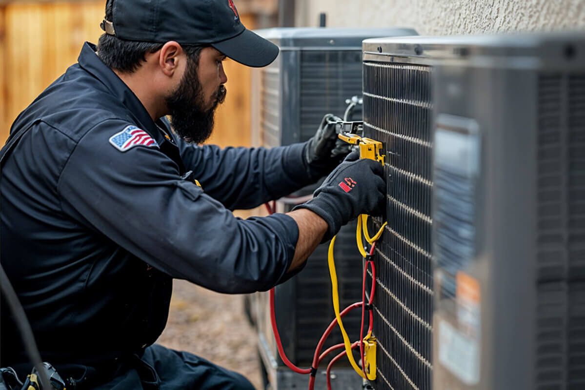 technician Maintenance outdoor AC unit