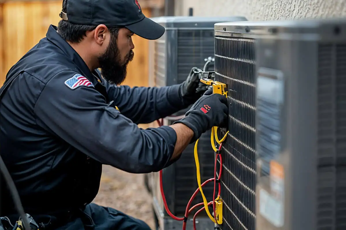 technician Maintenance outdoor AC unit